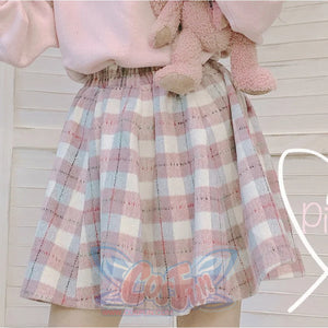 Japanese Style Tweed Soft Girl Plaid Versatile Thickened Suede Skirt Pink / One Size