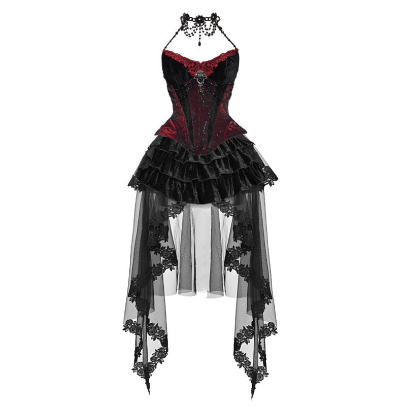 Hell Alice Series Black Velvet Perspective Stitching Binding Band Gothic  Style Fishbone Corset Set