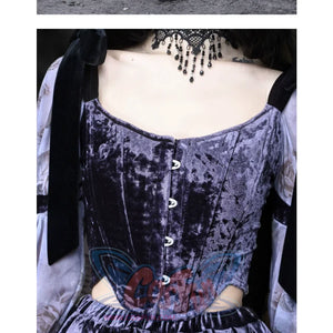 Gothic Bow Velvet Herringbone Lace-Up Corset