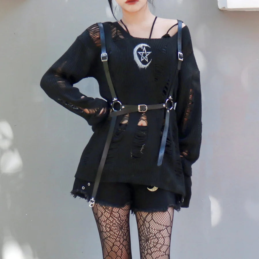 Goth Rock Hole Punk Street Knit