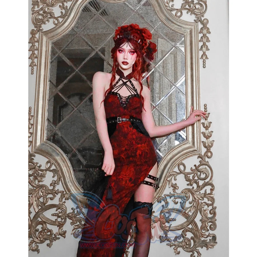 Women's Gothic Side Slit Jacquard Cheongsam Dress – Punk Design