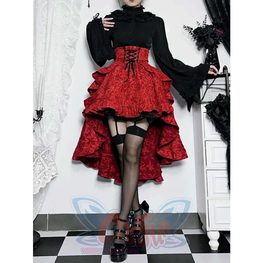 Halloween Gothic Lolita Red And Black Vintage Set