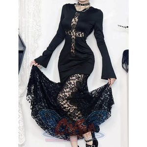 Halloween Scrap Style Lace Black Sexy Long Dress