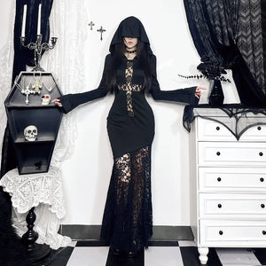 Halloween Scrap Style Lace Black Sexy Long Dress