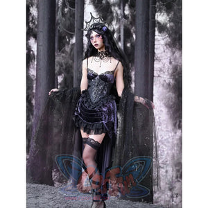 Gothic Velvet Lace Trailing Halter Dress