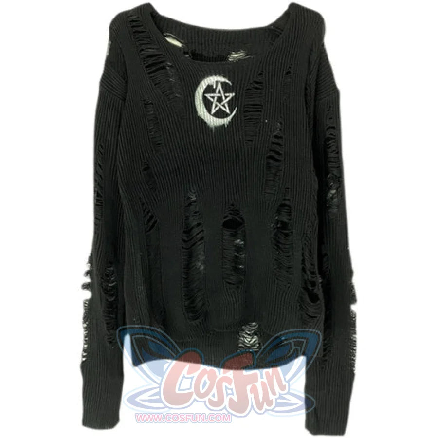 Goth Rock Hole Punk Street Knit Top / One Size