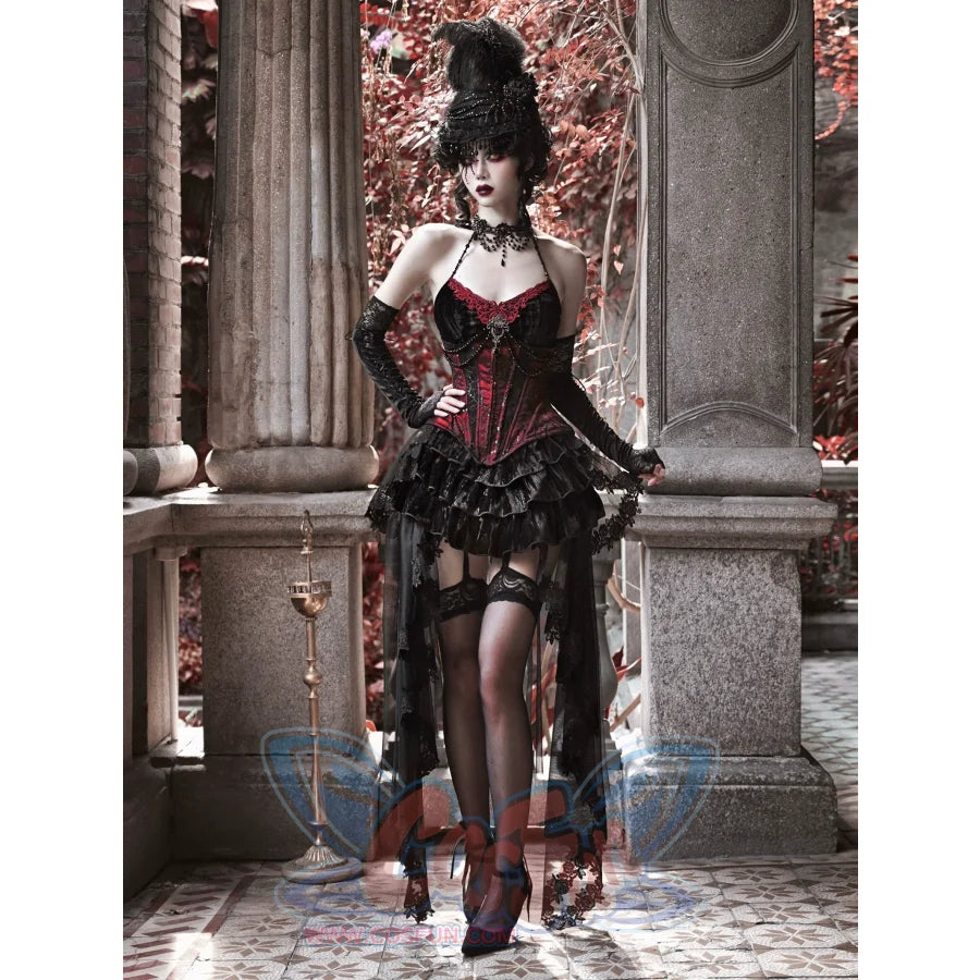 Gothic Velvet Fishbone Corset Halloween 3-Piece Set S22987