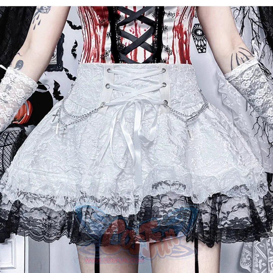 Halloween Bloody Mary Drawstring Halter Lolita Top And Skirt