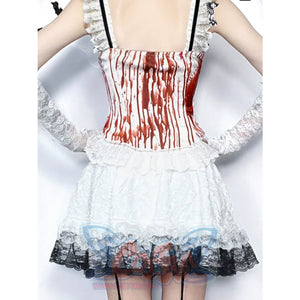 Halloween Bloody Mary Drawstring Halter Lolita Top And Skirt