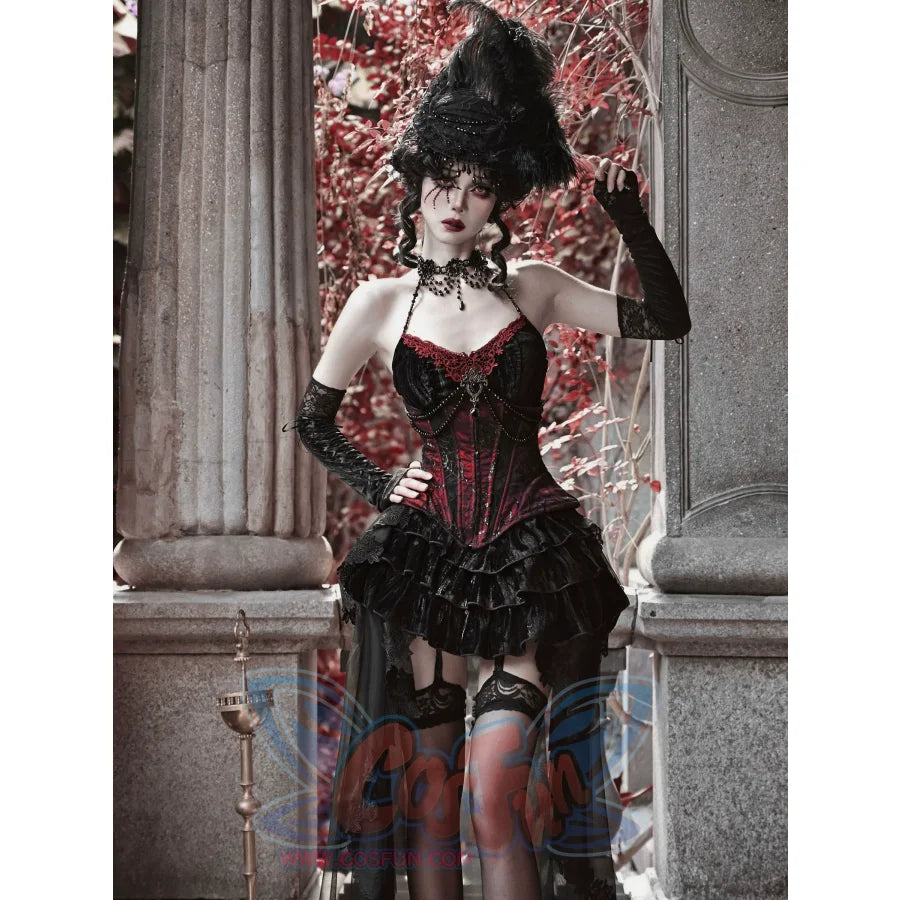 Gothic Velvet Fishbone Corset Halloween 3-Piece Set S22987