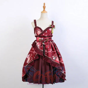 Original Genuine Strawberry Lolita Dress High Waist Japanese Style Cute Haori S20246 Claret Dress2