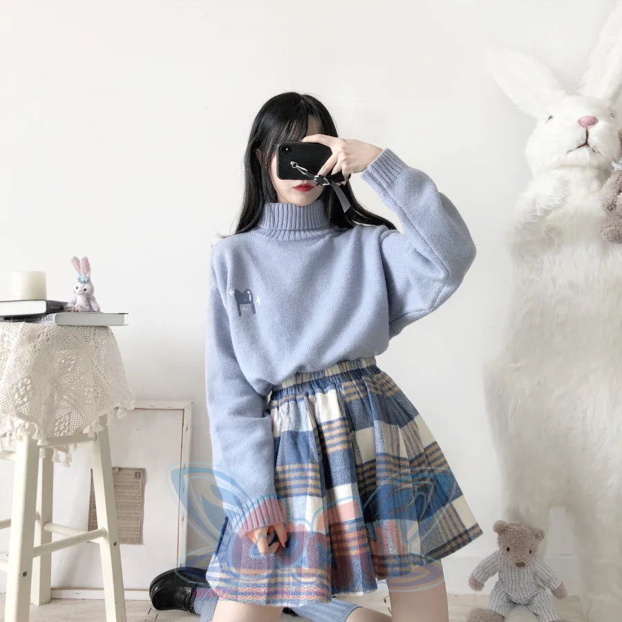 Japanese Style Tweed Soft Girl Plaid Versatile Thickened Suede Skirt