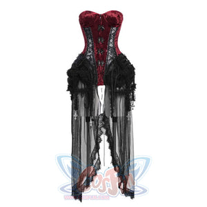 Gothic Diablo Fishbone Lacing Birdcage Corset Set S22983 Corset + Birdcage + Mesh Hem / S