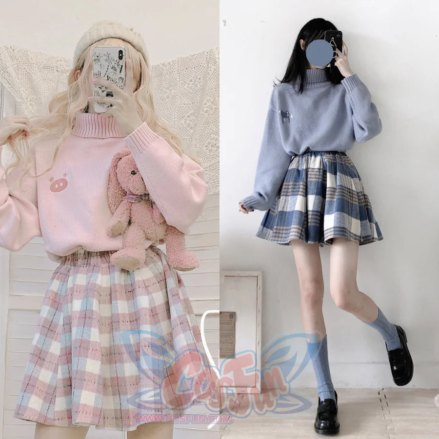 Japanese Style Tweed Soft Girl Plaid Versatile Thickened Suede Skirt