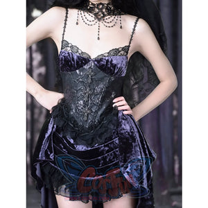 Gothic Velvet Lace Trailing Halter Dress