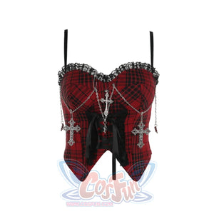 Halloween Punk Red And Black Halter Rock Top Xs