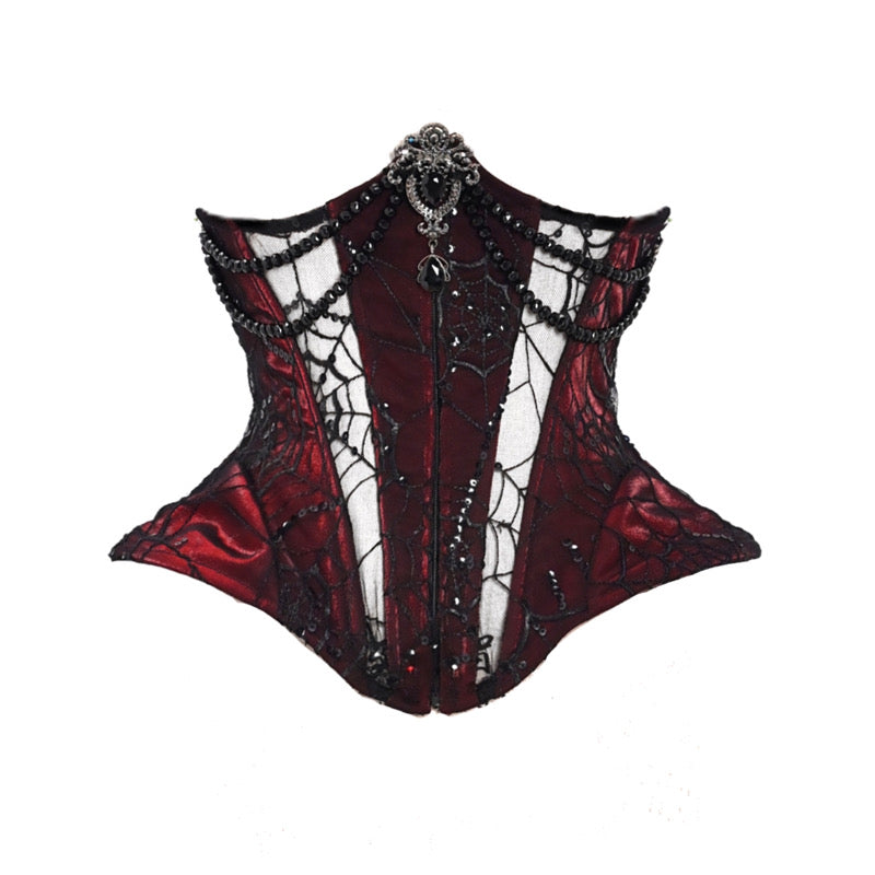 Gothic Velvet Fishbone Corset & Bead Decoration Camisole & Tulle Lace  Velvet Skirt