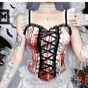 Halloween Bloody Mary Drawstring Halter Lolita Top And Skirt