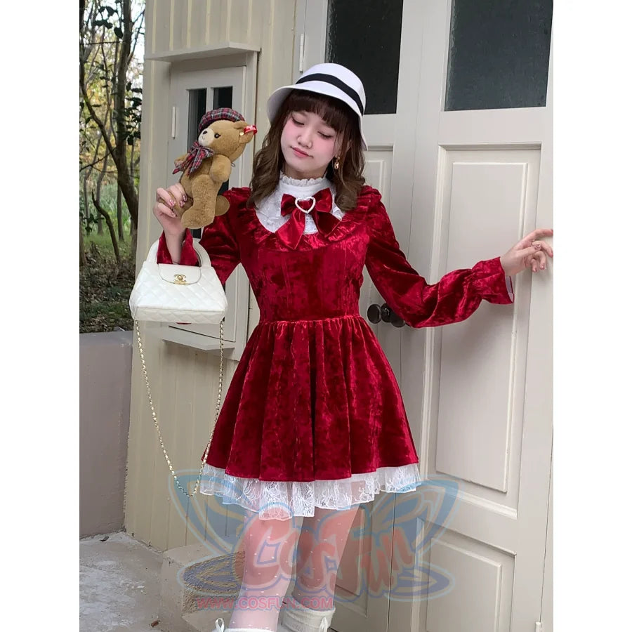 Winter Meta Sweet Red Velvet Dress / S