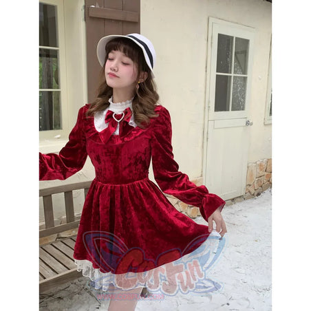 Winter Meta Sweet Red Velvet Dress