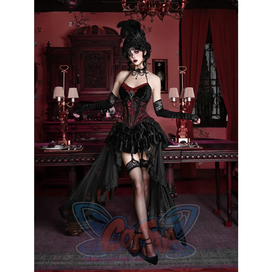 Gothic Velvet Fishbone Corset Halloween 3-Piece Set S22987