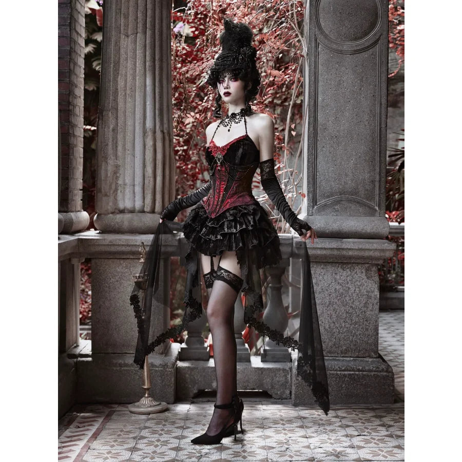 Gothic Velvet Fishbone Corset Halloween 3-Piece Set S22987