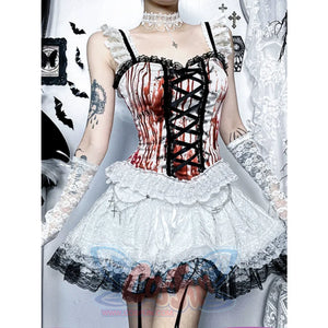 Halloween Bloody Mary Drawstring Halter Lolita Top And Skirt