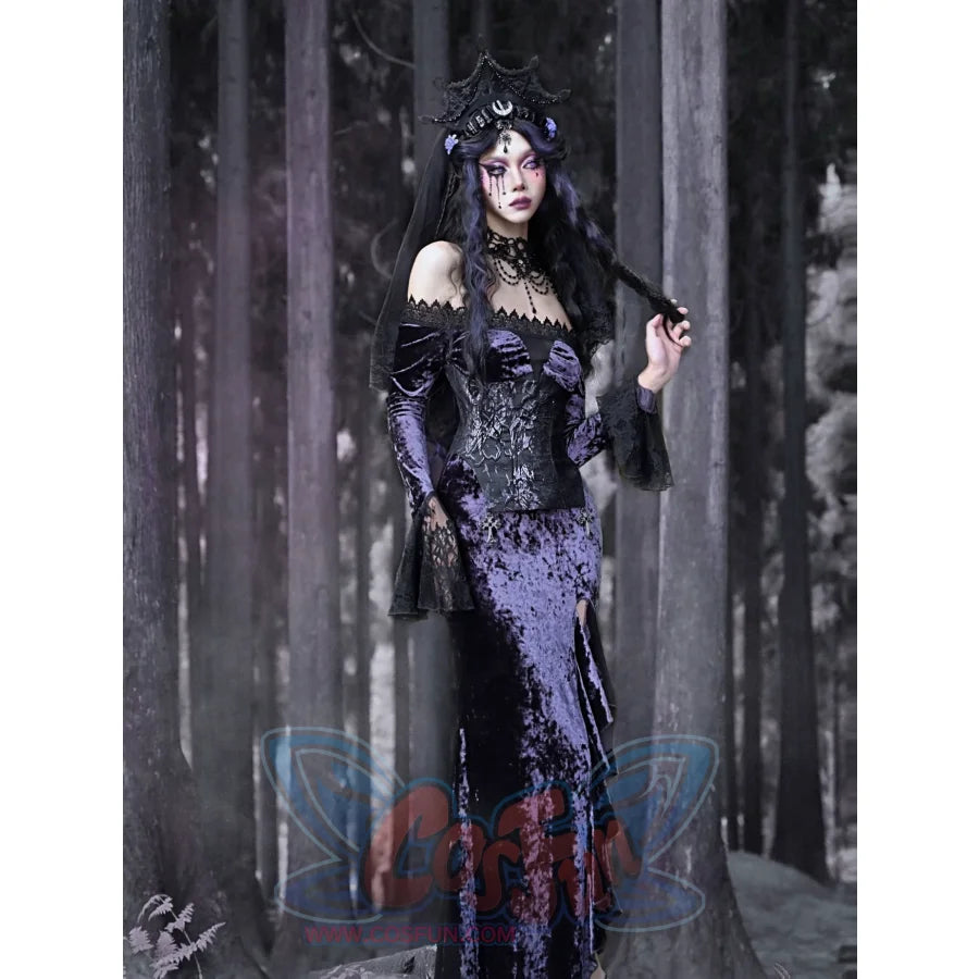 Gothic Velvet One Neck Slim Fishtail Dress