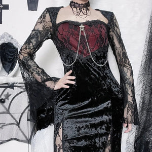 Halloween Vampire Red Lace Fishtail Special Style Long Dress