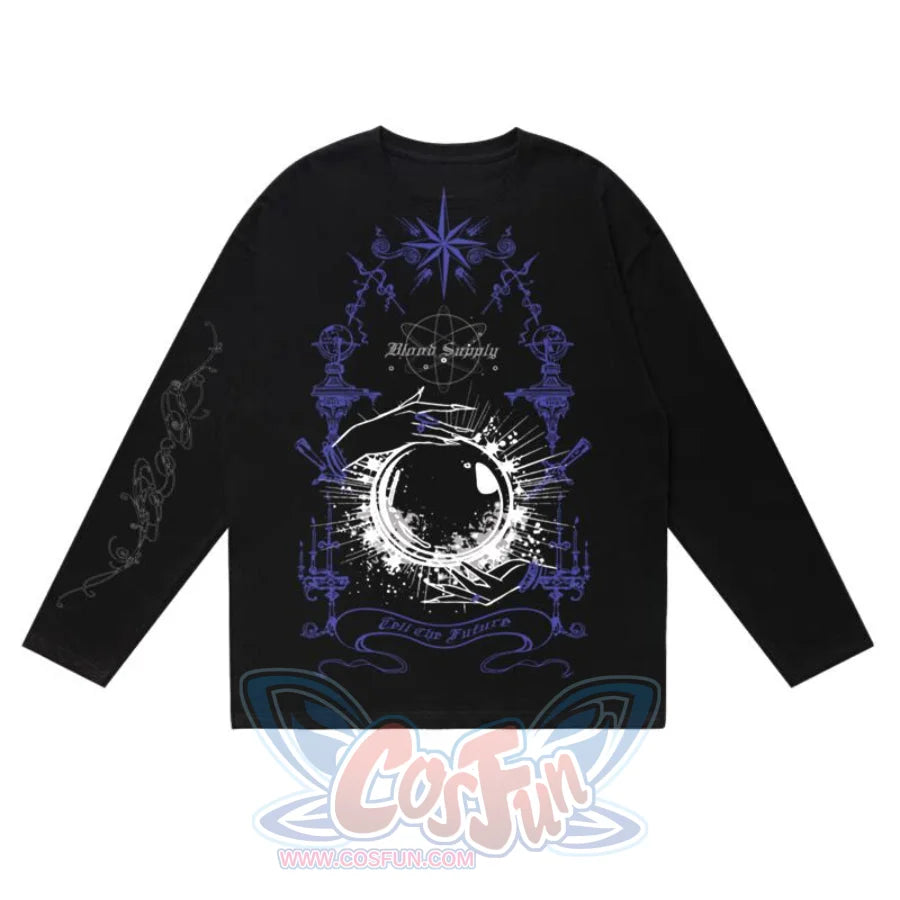 Printed Crystal Ball Diamond Embedded Oversize Woolen Long-Sleeved Hoodie