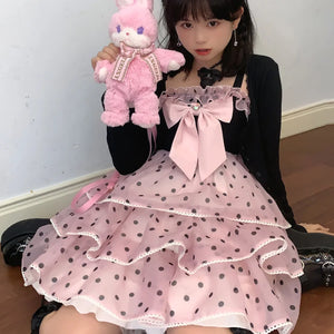 Sweet Lovely Pretty Girl Wavepoint Black And Pink JSK Light Lolita Dress Dress