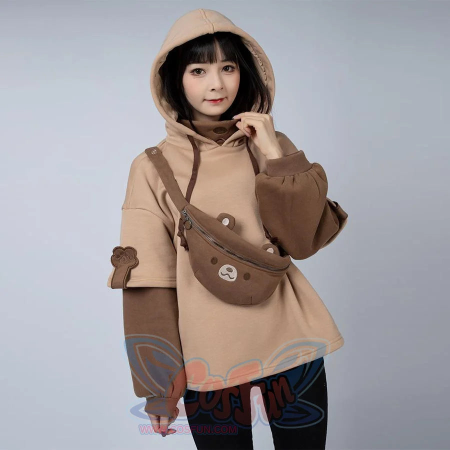 Winter Bear Detachable Bag Fake Two-Piece Fleece Hoodie Mp006068 Sold Out! Sweatshirt