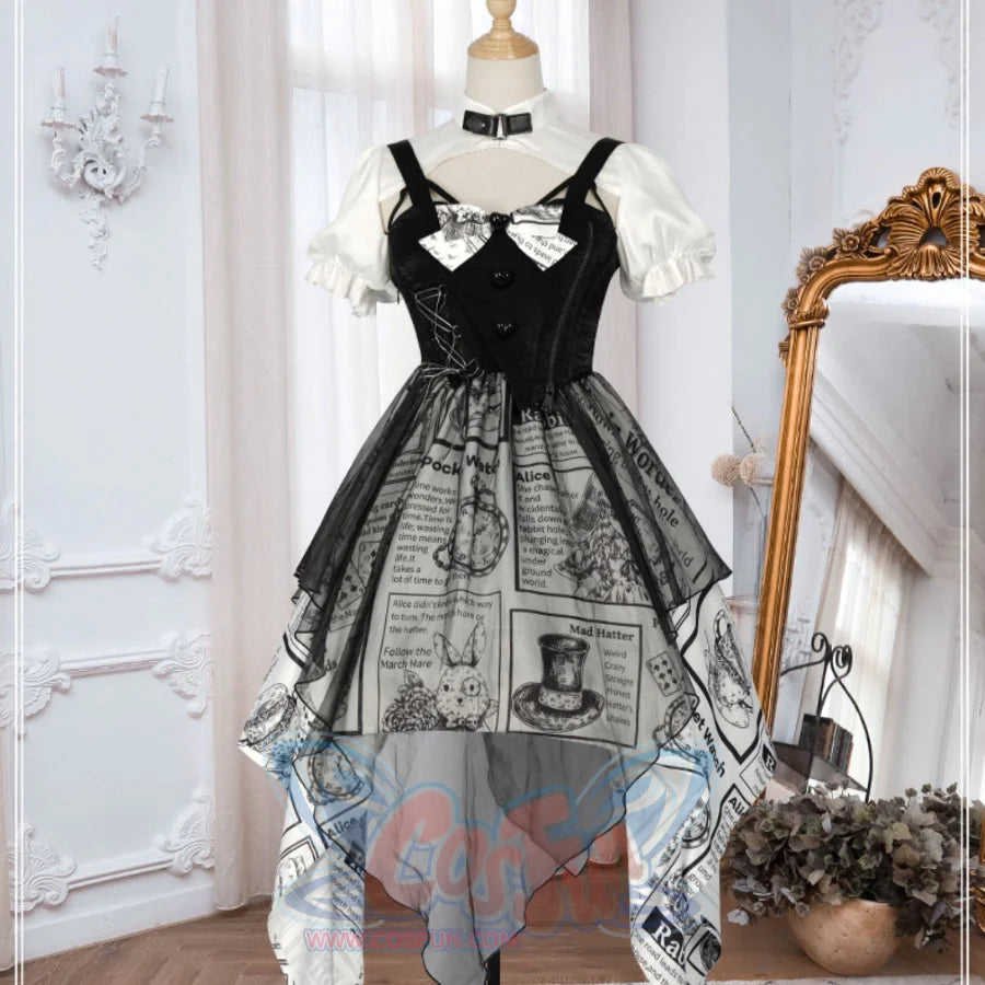 Vintage Alice Lolita Irregular Short-Sleeved Patchwork Dress