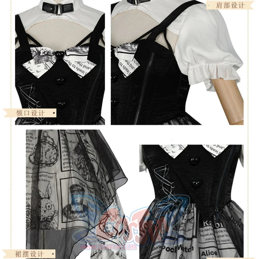 Vintage Alice Lolita Irregular Short-Sleeved Patchwork Dress