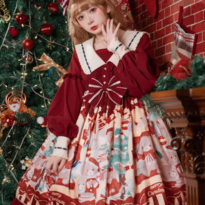 Christmas Bear Lovely And Sweet Lolita Long-Sleeve Dress S