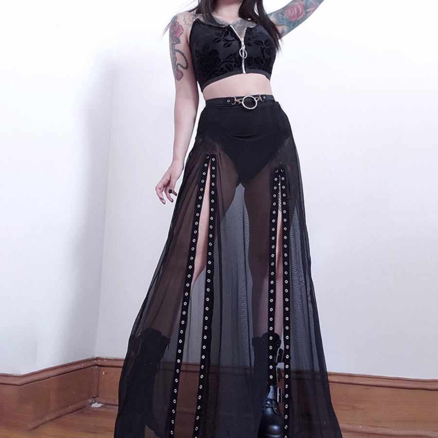 Summer High Waist Big Hemline Gauze Long Skirt