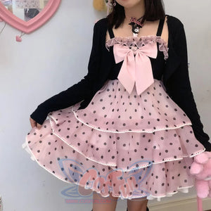 Sweet Lovely Pretty Girl Wavepoint Black And Pink JSK Light Lolita Dress Dress