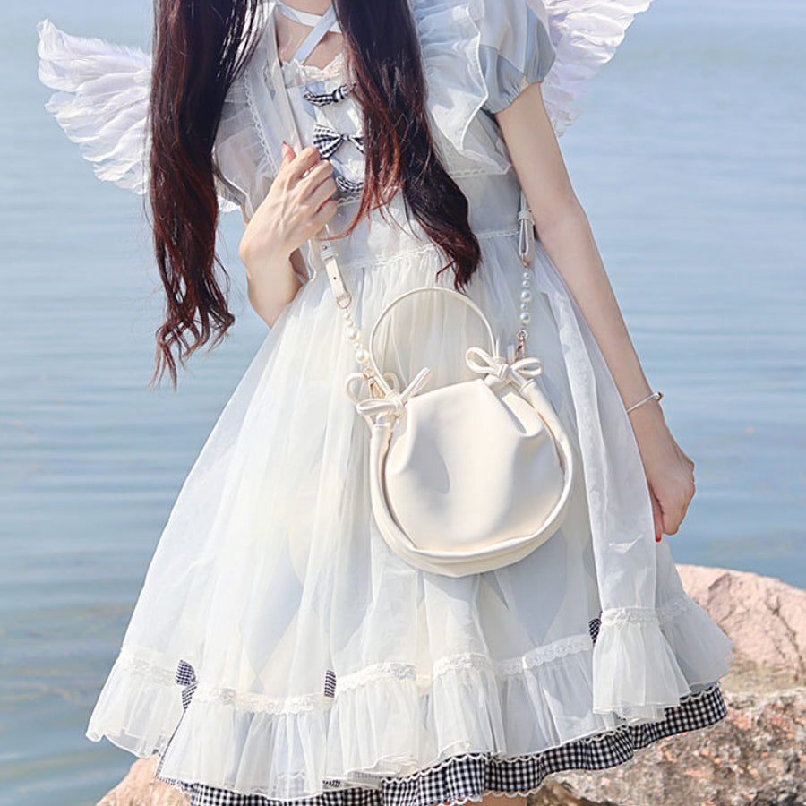 Lolita Pearl Pleated Cloud Crossbody Bag