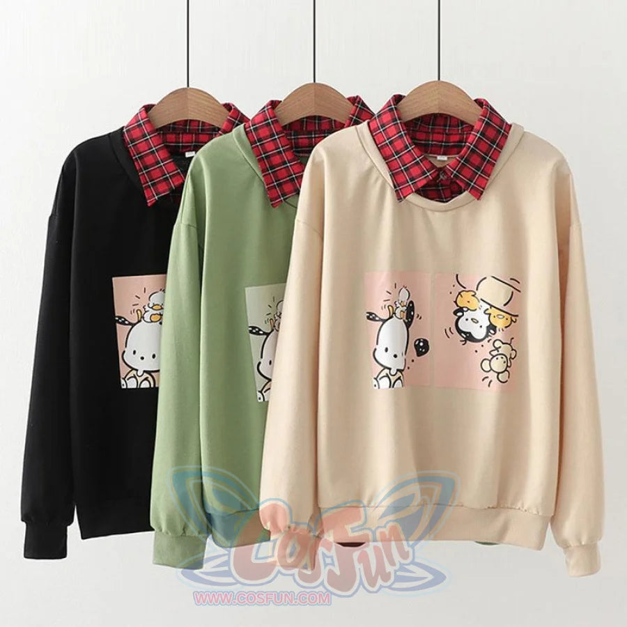 Animal Printing Cartoon Plaid Collar Shirt One-Piece Sweaters Three Colors Hoodie J30003 Sweatshirt