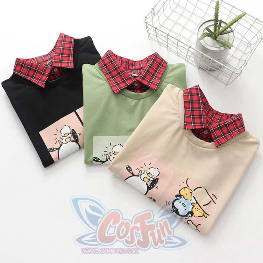 Animal Printing Cartoon Plaid Collar Shirt One-Piece Sweaters Three Colors Hoodie J30003 Sweatshirt