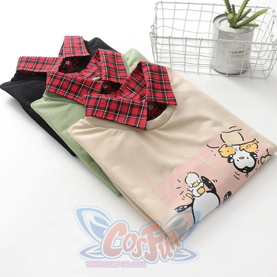 Animal Printing Cartoon Plaid Collar Shirt One-Piece Sweaters Three Colors Hoodie J30003 Sweatshirt