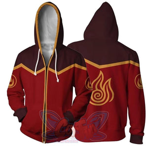 Avatar: The Last Airbender 3D Printed Polyester Zip Up Hoodie D Red / S Hoodie