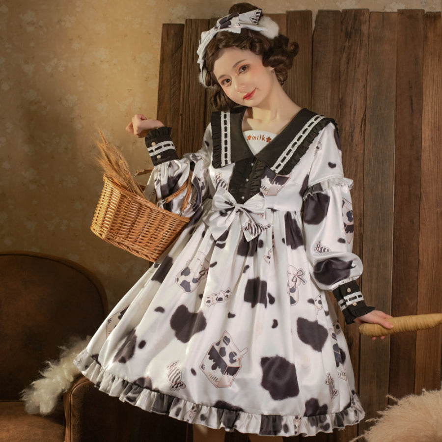 Lovely Cow Printed Lolita Long Sleeve Dress