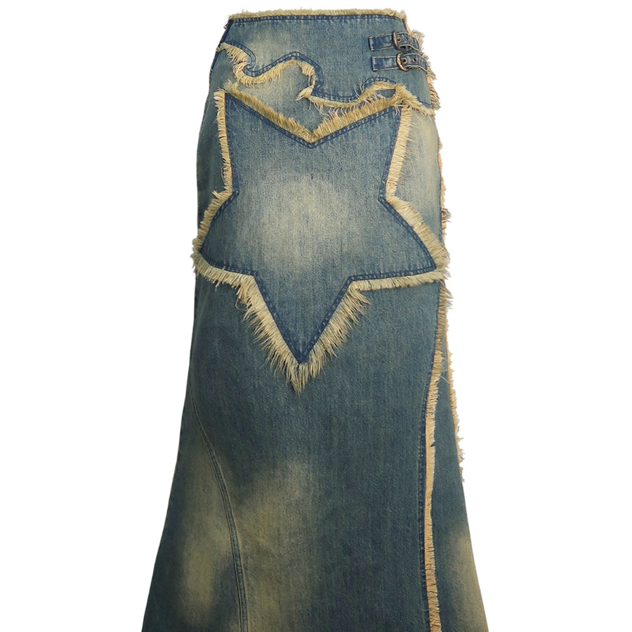 Spice Girl Vintage Star Washed Long Denim Dress