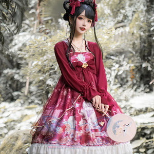 Chinese Style New Year Lolita Long Sleeve Dress Wine Red / S