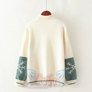 Bear Snowflake Pattern Sweater Winter High Collar Kintted J30009 Sweatshirt