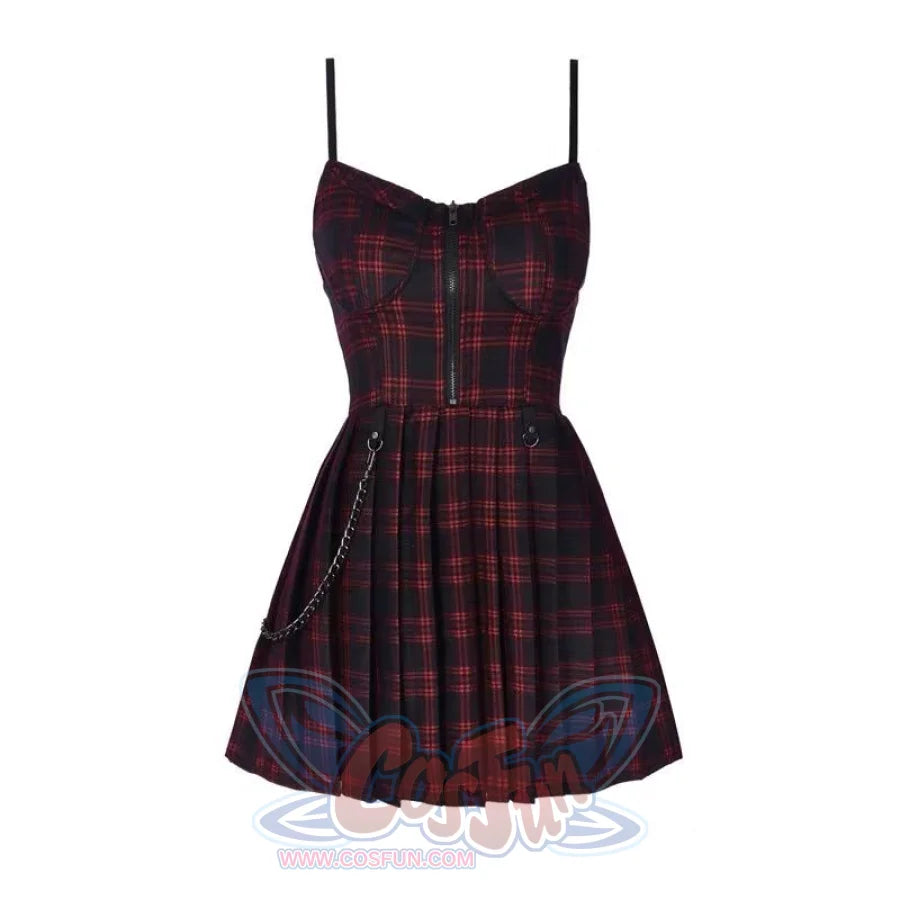 Gothic Grunge Spaghetti Strap Plaid Mini Dress Mp005895 Red / Xs Dress