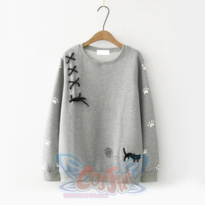 Bow-Knot Kitty Yarn Ball Sweatshirt J10004 Grey / One Size