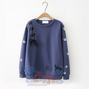 Bow-Knot Kitty Yarn Ball Sweatshirt J10004 Navy / One Size