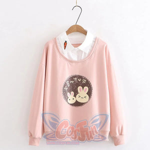 Bunny Carrot Fake Two-Piece Shirt Sweatshirt J10007 Pink / M